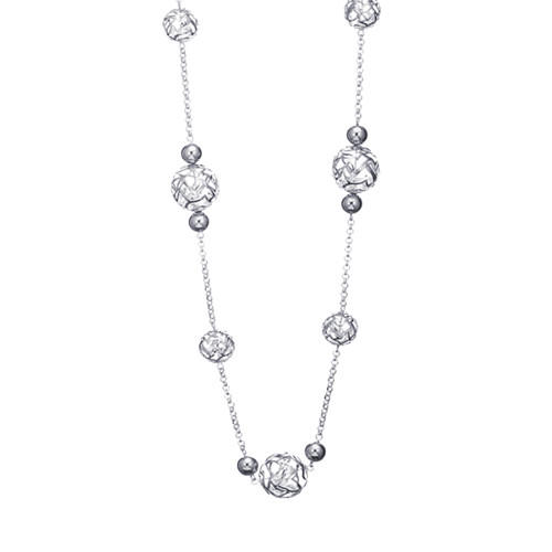Sparkling silver hollow out balls and bead charm long chain necklace for women
